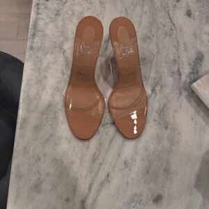 Christian Louboutin Tan and Clear Strap Heels